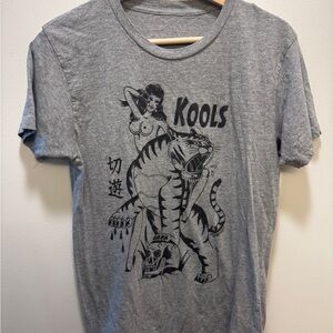 Gray Graphic T-Shirt with Tiger Print